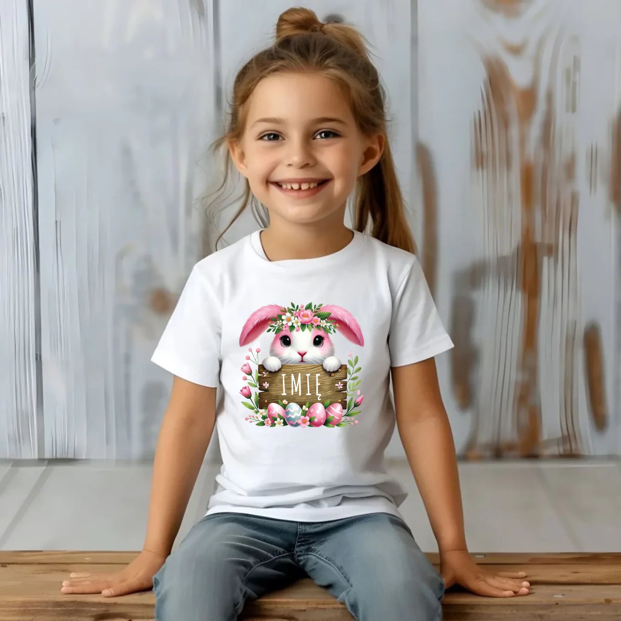 Koszulka dziecięca na Wielkanoc - Słodki Różowy Zajączek - Prezent personalizowany WN07 - StoryCups.pl