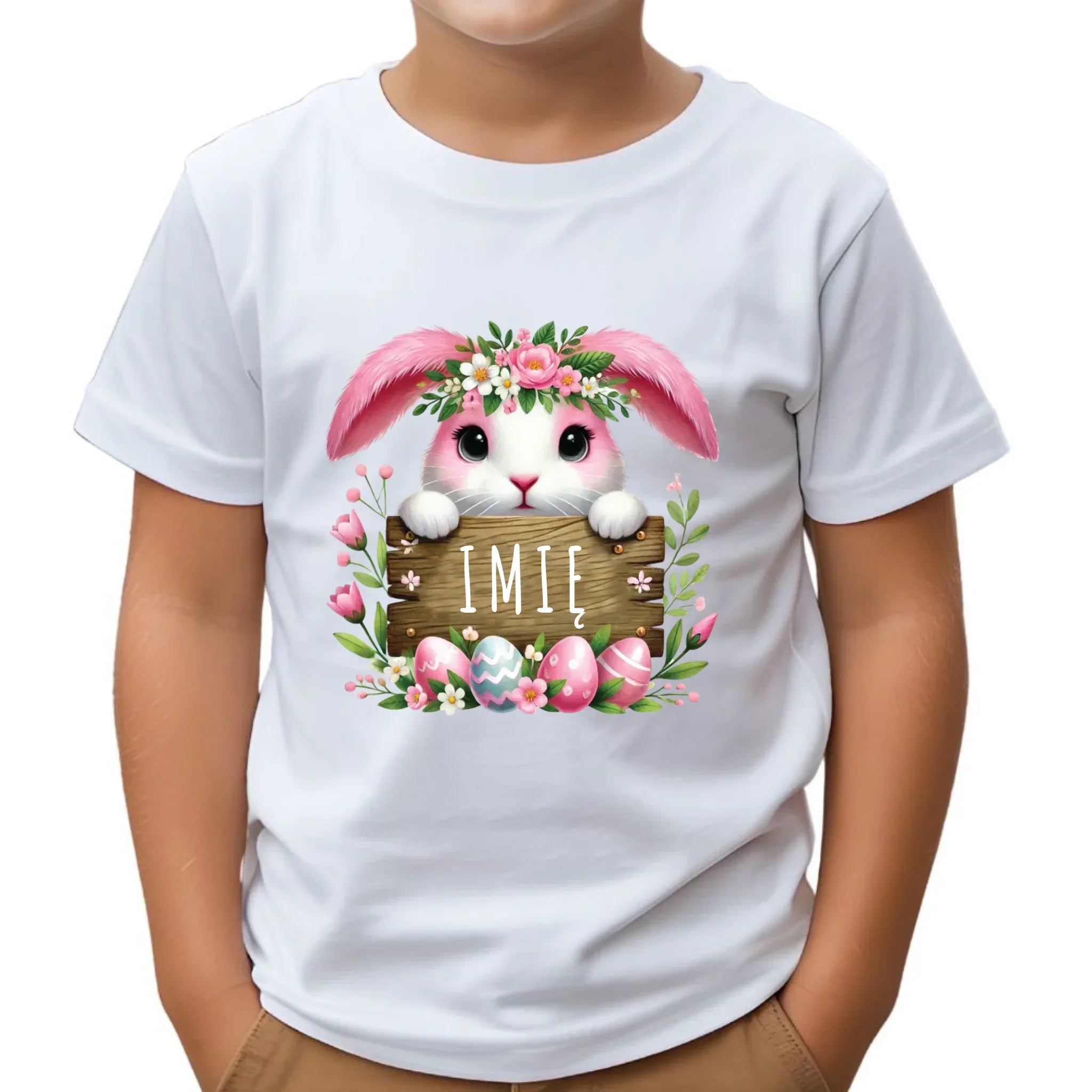 Koszulka dziecięca na Wielkanoc - Słodki Różowy Zajączek - Prezent personalizowany WN07 - StoryCups.pl