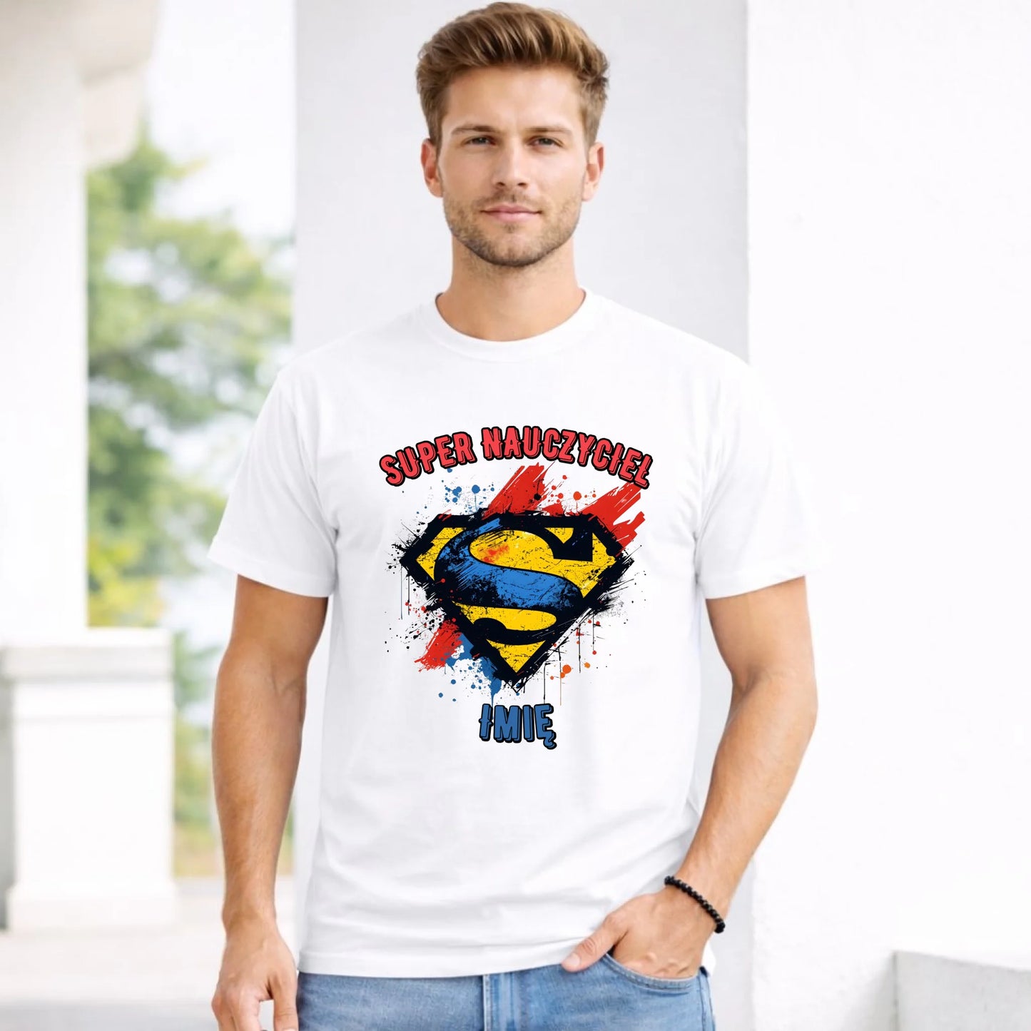 Koszulka męska dla nauczyciela - Super Nauczyciel - personalizowana N28