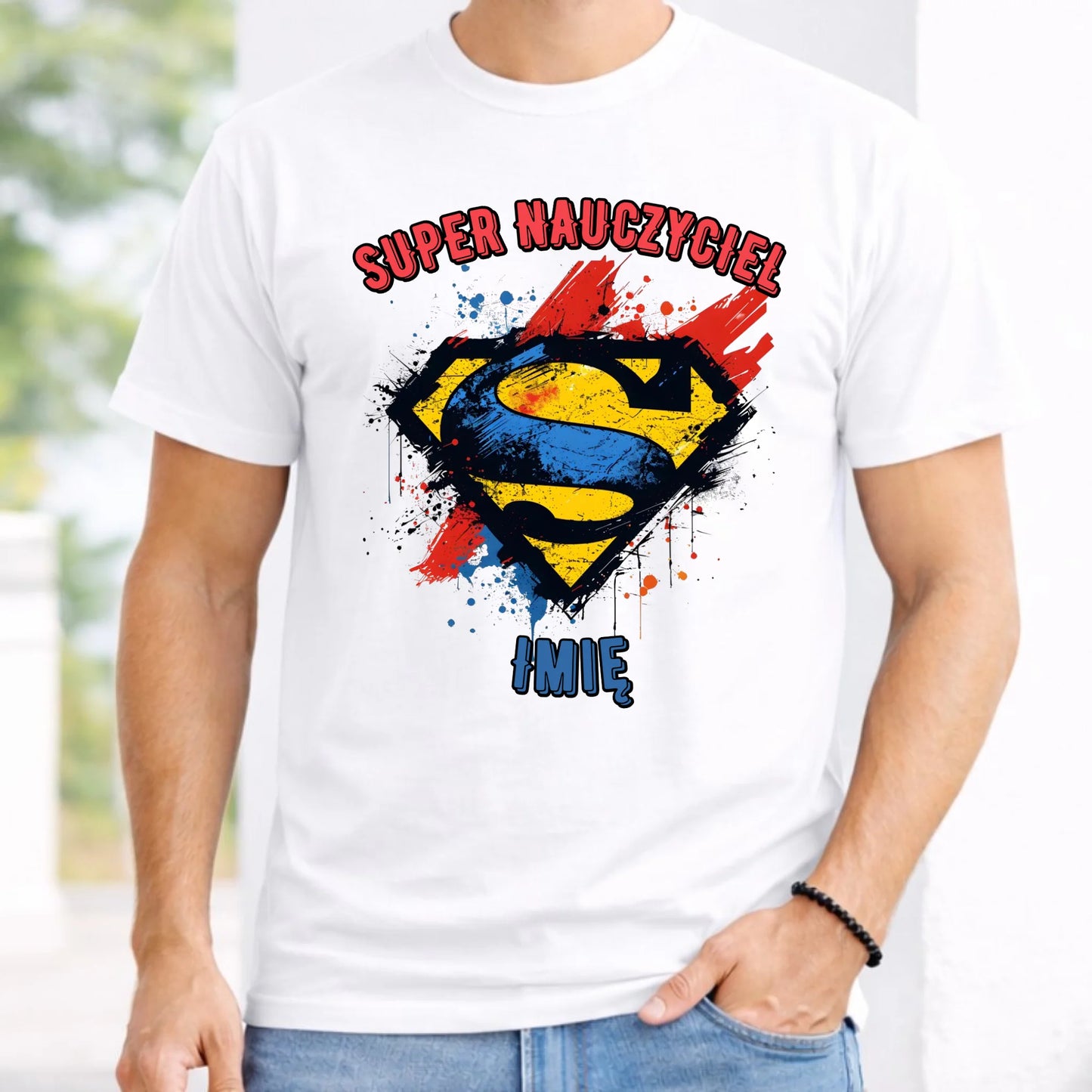 Koszulka męska dla nauczyciela - Super Nauczyciel - personalizowana N28