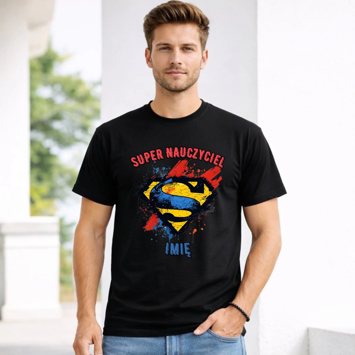 Koszulka męska dla nauczyciela - Super Nauczyciel - personalizowana N28