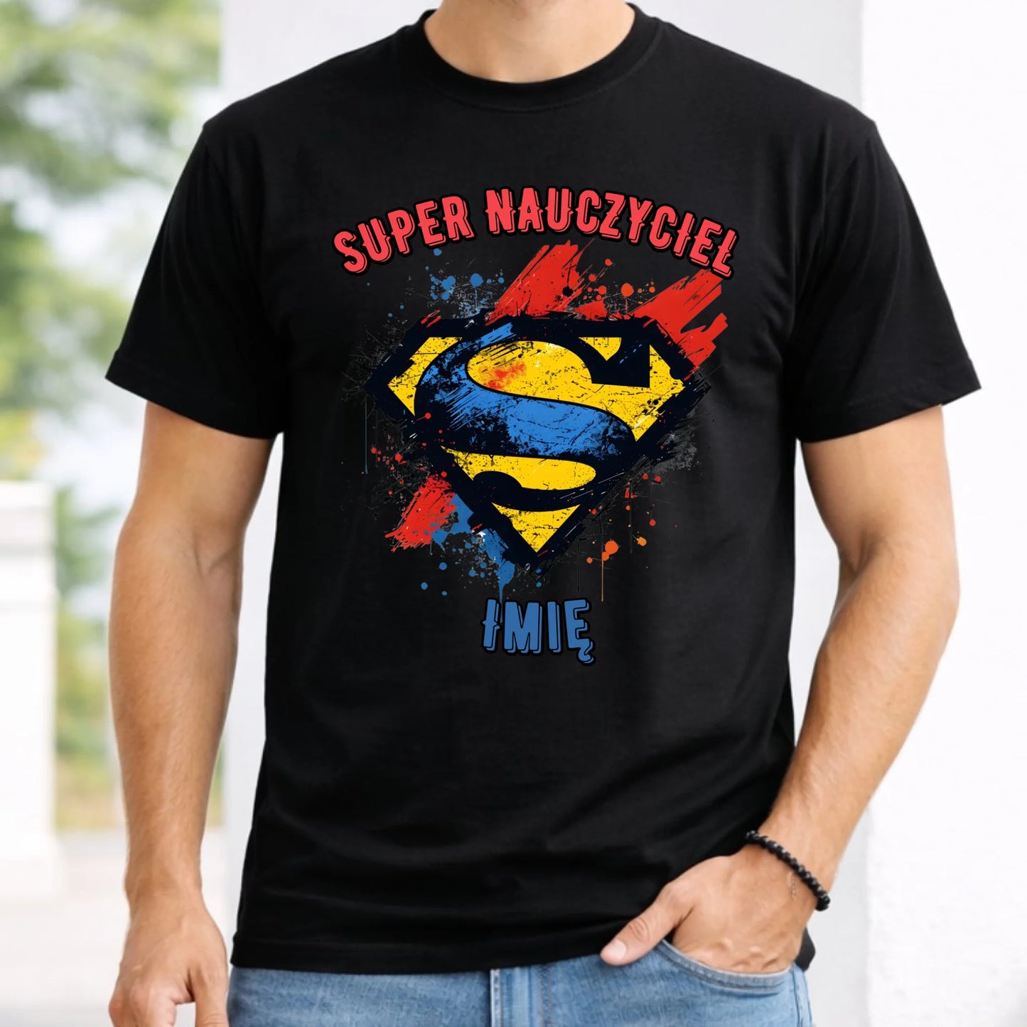 Koszulka męska dla nauczyciela - Super Nauczyciel - personalizowana N28