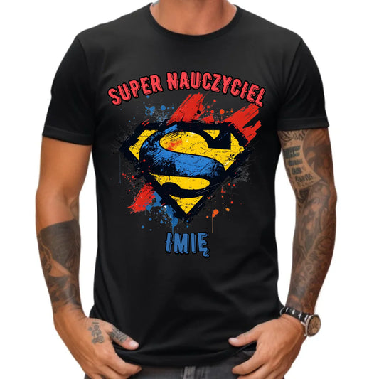Koszulka męska dla nauczyciela - Super Nauczyciel - personalizowana N28