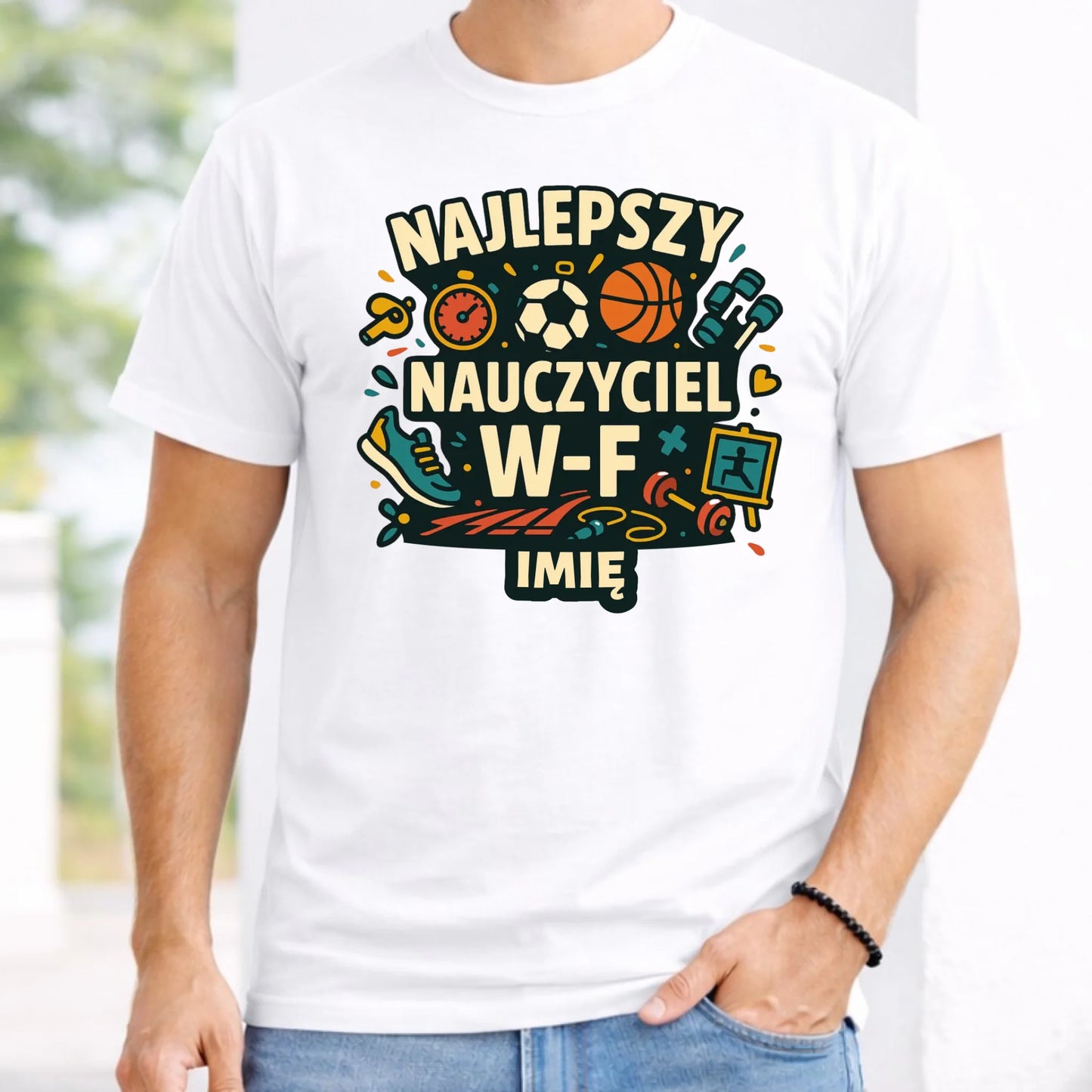 Koszulka męska dla nauczyciela wychowania fizycznego - Najlepszy Nauczyciel W-F - personalizowana N50