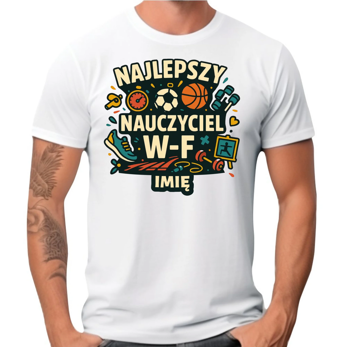 Koszulka męska dla nauczyciela wychowania fizycznego - Najlepszy Nauczyciel W-F - personalizowana N50