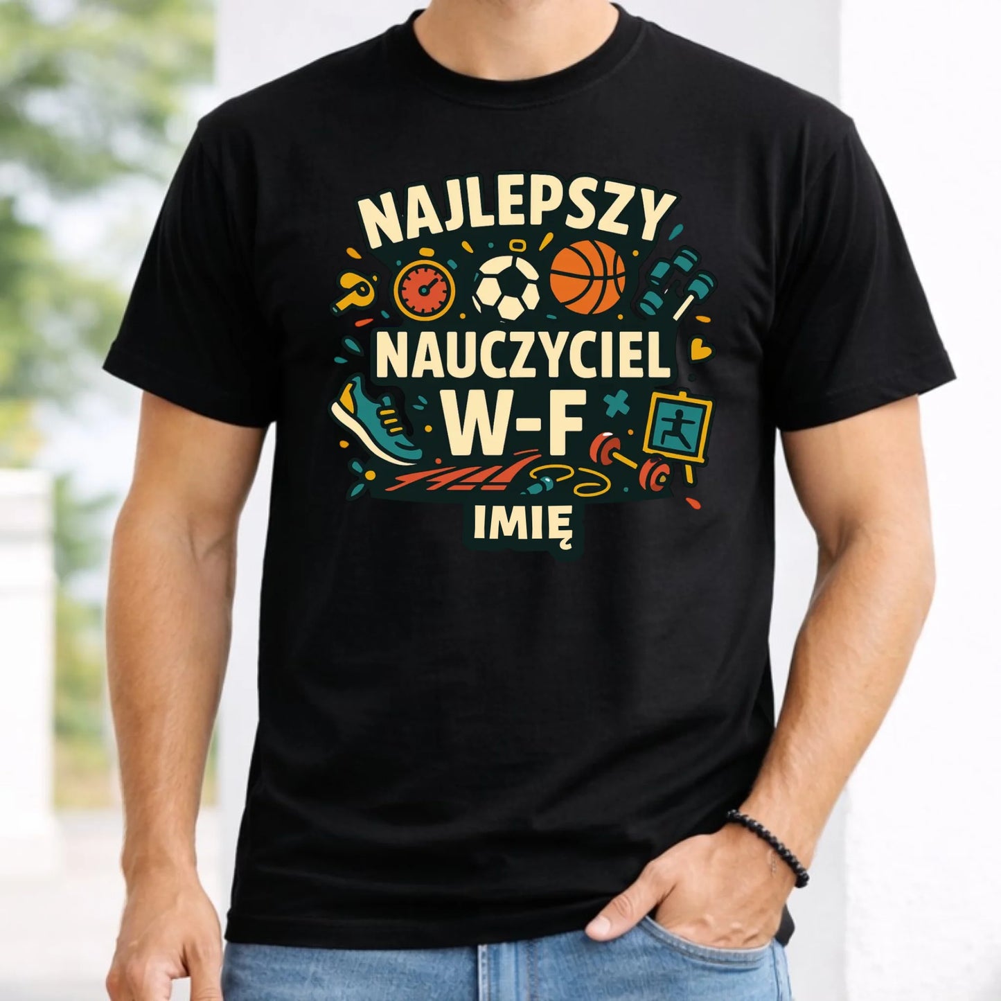 Koszulka męska dla nauczyciela wychowania fizycznego - Najlepszy Nauczyciel W-F - personalizowana N50