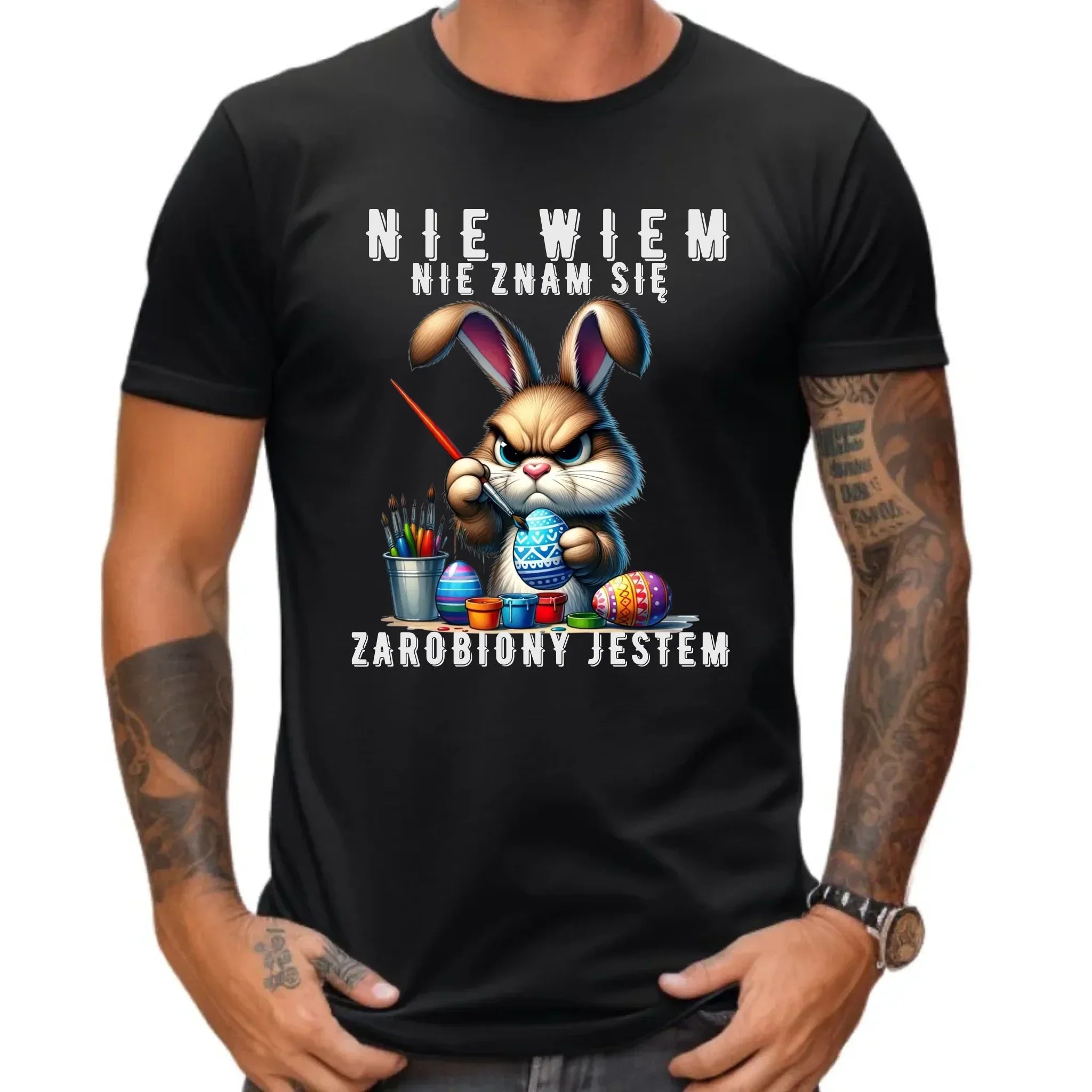 Nie wiem nie znam się zarobiony jestem | Koszulka męska na Wielkanoc WN25 - StoryCups.pl
