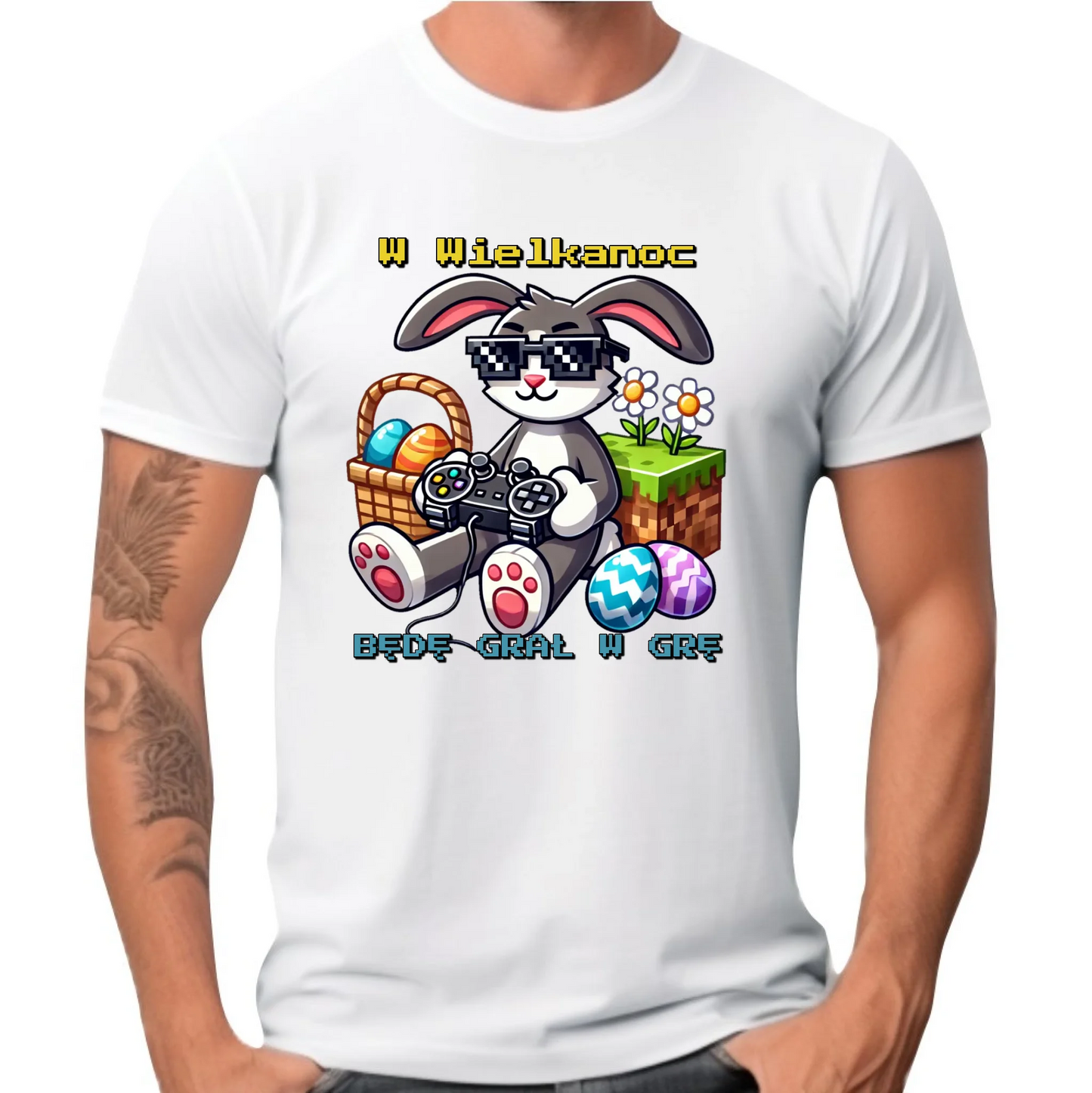 Zajączek Minecraft | Koszulka męska na Wielkanoc WN22