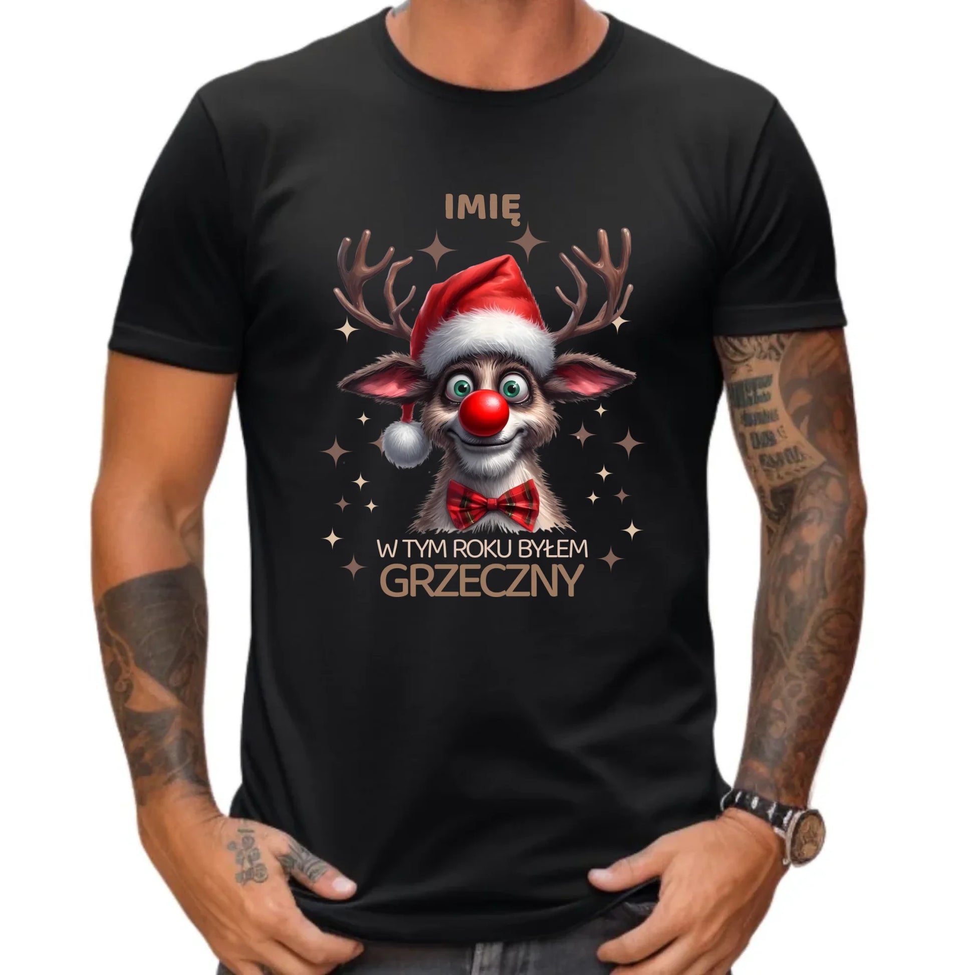 Koszulka męska świąteczna - Renifer W tym roku byłem grzeczny - personalizowana BN96 - StoryCups.pl