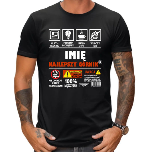 Koszulka męska - prezent dla górnika - Najlepszy górnik 24/7 - personalizowana G11 - StoryCups.pl