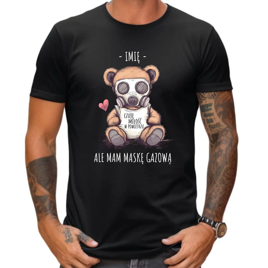 Koszulka męska - Miś w masce gazowej - Czuję miłość w powietrzu - personalizowana W38 - StoryCups.pl