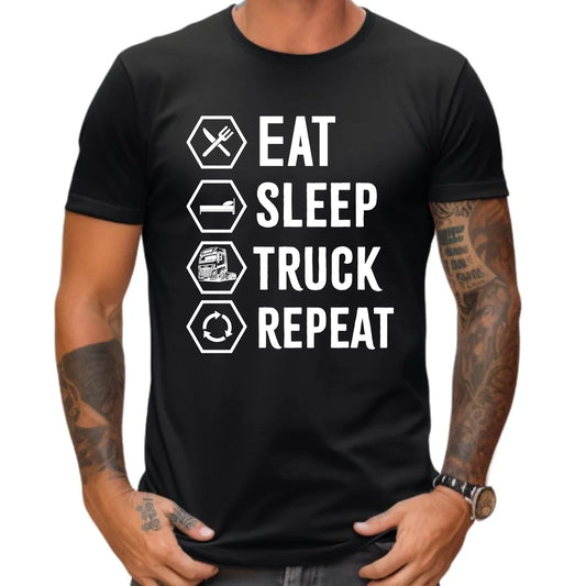 Koszulka męska dla kierowcy ciężarówki - Eat Sleep Truck Repeat ZKT05 - StoryCups.pl