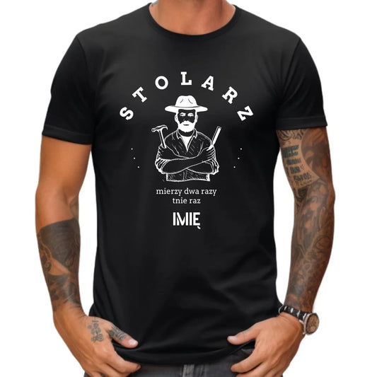 Koszulka męska dla stolarza - Mierzy dwa razy tnie raz - personalizowana ZS02 - StoryCups.pl