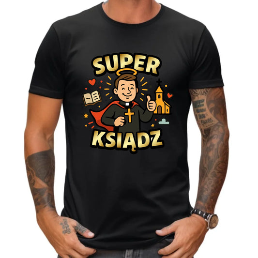 Koszulka męska dla księdza - Super Ksiądz N37 - StoryCups.pl
