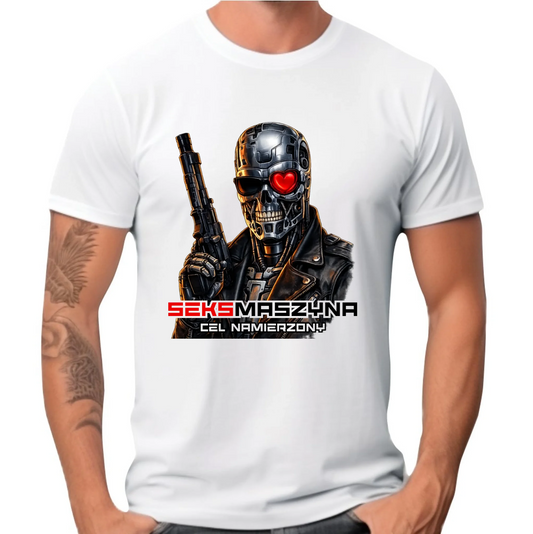 Koszulka męska dla faceta - Cyborg z sercem Seks maszyna DCH32 - StoryCups.pl