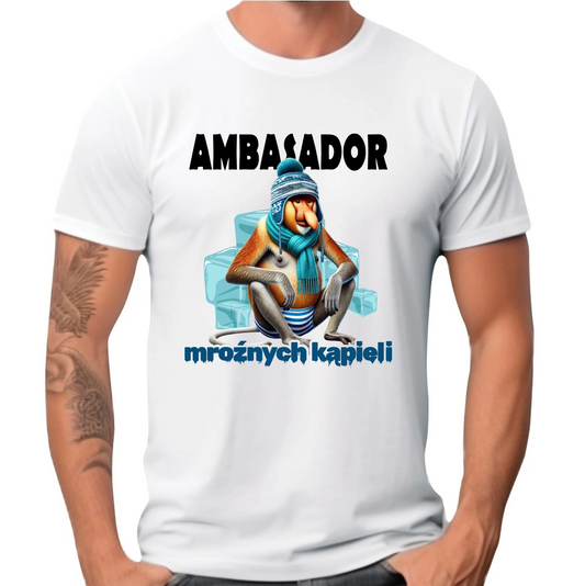 Koszulka męska - prezent dla morsa - Janusz Nosacz Mors - Ambasador mroźnych kąpieli HM03 - StoryCups.pl