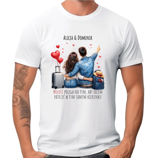 Koszulka męska - Para w podróży miłość - personalizowana W12 - StoryCups.pl