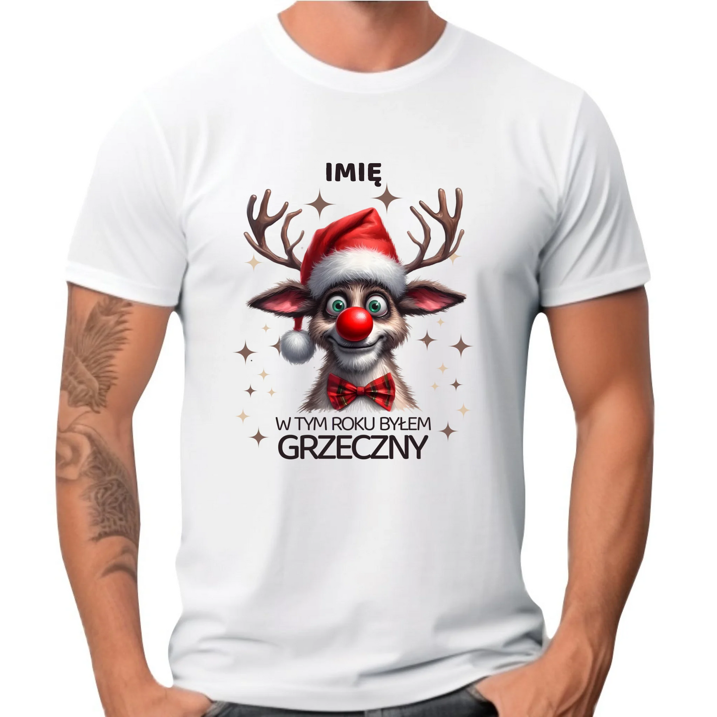 Koszulka męska świąteczna - Renifer W tym roku byłem grzeczny - personalizowana BN96 - StoryCups.pl