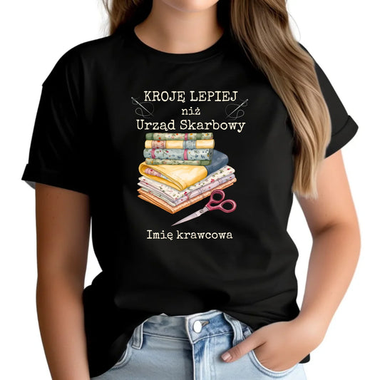 Koszulka damska szyciowa dla krawcowej - Kroję lepiej niż US - personalizowana HS33 - StoryCups.pl