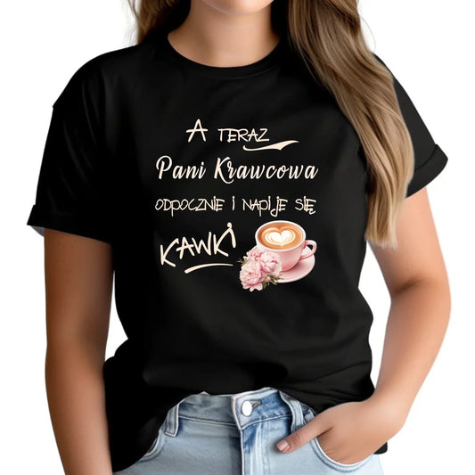 Koszulka damska szyciowa dla krawcowej - Napije się kawki HS27 - StoryCups.pl