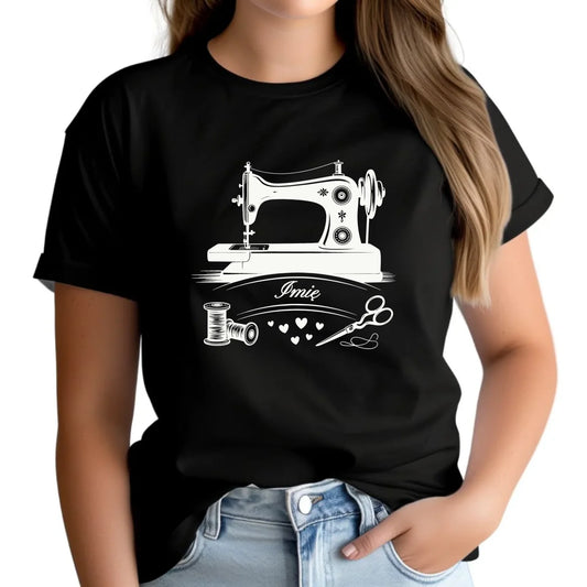 Koszulka damska szyciowa dla krawcowej - Maszyna vintage- personalizowana HS34 - StoryCups.pl