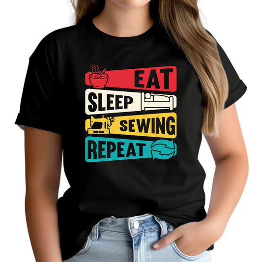 Koszulka damska szyciowa dla krawcowej - Eat sleep sewing repeat HS21 - StoryCups.pl