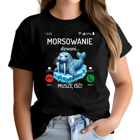 Koszulka damska - prezent dla morsa - Morsowanie dzwoni muszę iść - Mors HM04 - StoryCups.pl
