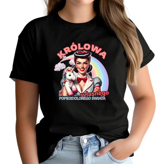 Śmieszna koszulka damska retro – Królowa własnego popierd*onego świata - bez cenzury DZ08 - StoryCups.pl