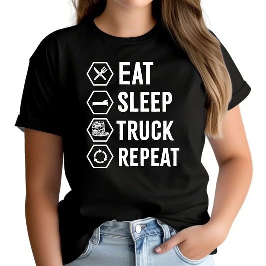 Koszulka damska dla kierowcy ciężarówki - Eat Sleep Truck Repeat ZKT05 - StoryCups.pl