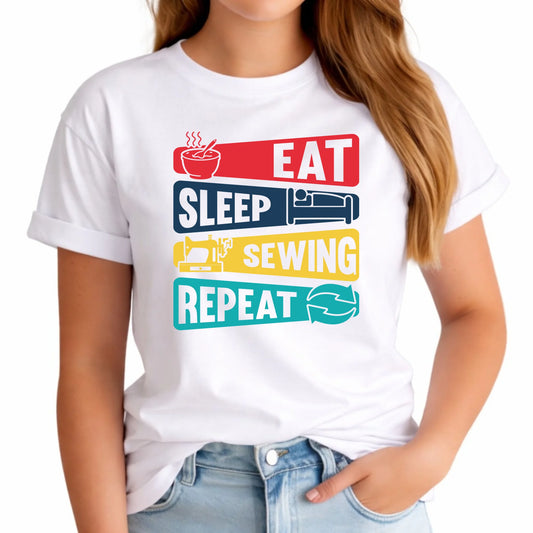 Koszulka damska szyciowa dla krawcowej - Eat sleep sewing repeat HS21 - StoryCups.pl
