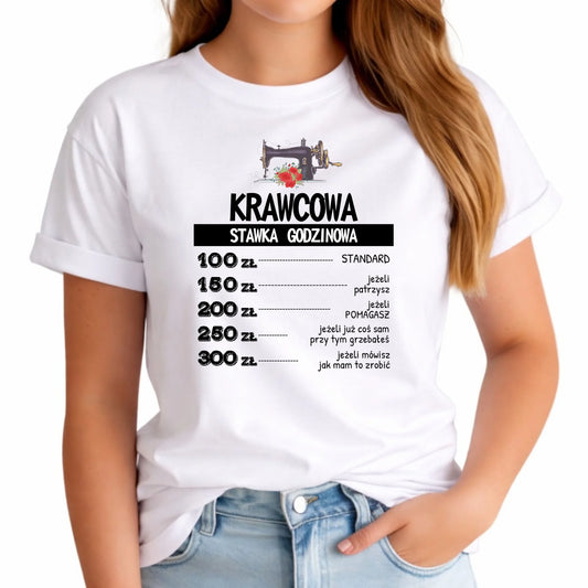 Koszulka damska szyciowa dla krawcowej - Stawka godzinowa HS26 - StoryCups.pl