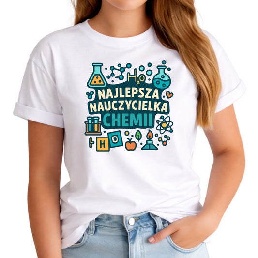 Koszulka damska dla nauczycielki - Najlepsza nauczycielka chemii N44 - StoryCups.pl