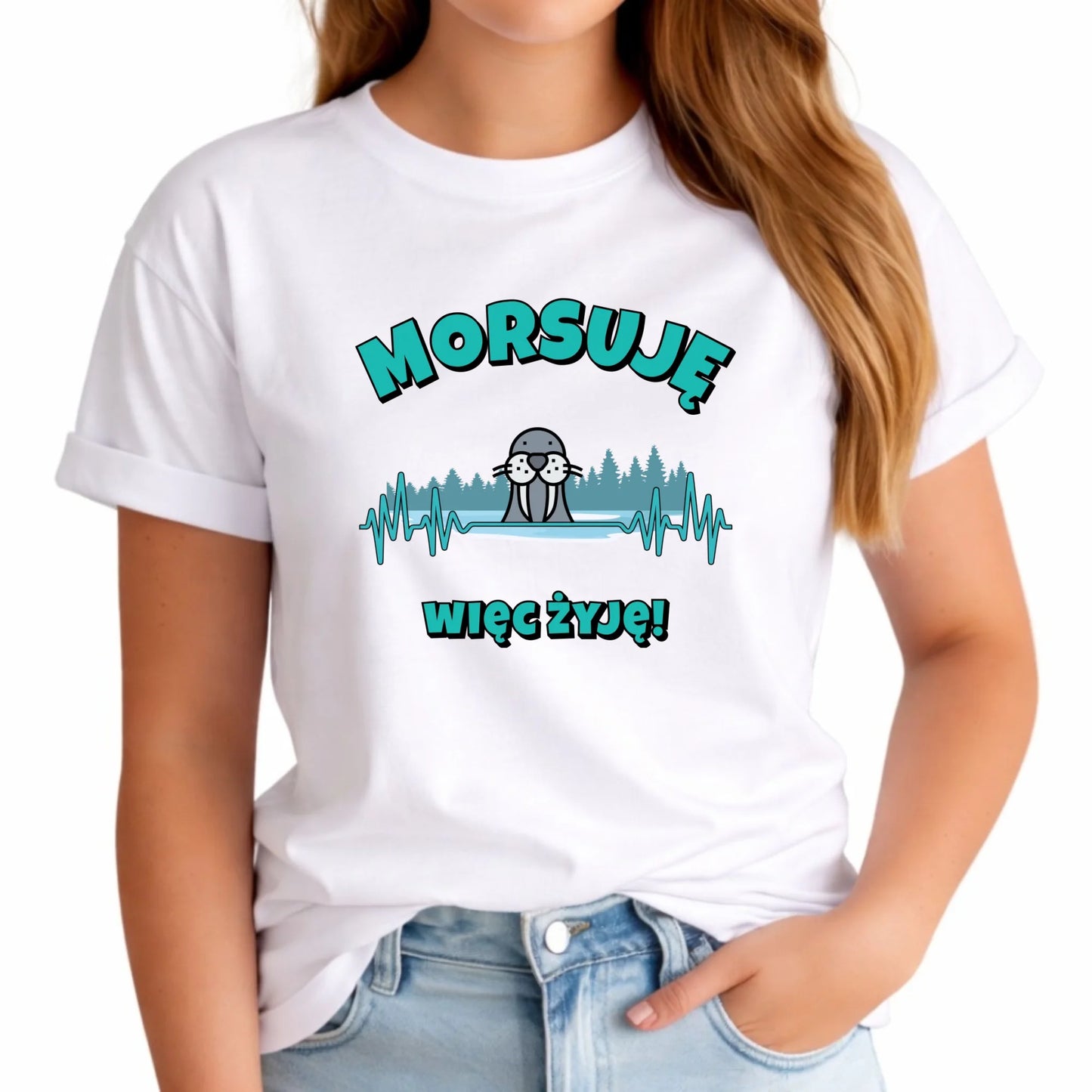 Koszulka damska - prezent dla morsa - Morsuję więc żyję - Mors HM02 - StoryCups.pl