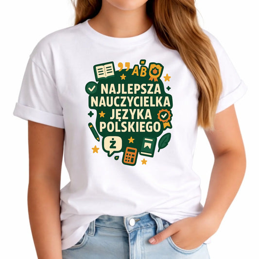 Koszulka damska dla nauczycielki - Najlepsza nauczycielka języka polskiego N75 - StoryCups.pl