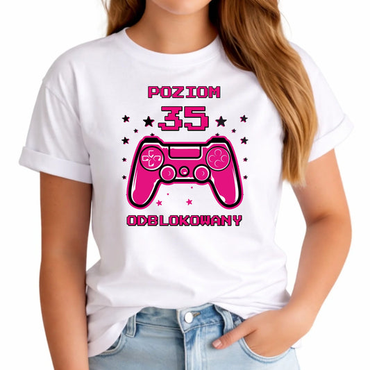 Poziom odblokowany (wiek) | Koszulka damska prezent na urodziny dla gracza U23 - StoryCups.pl