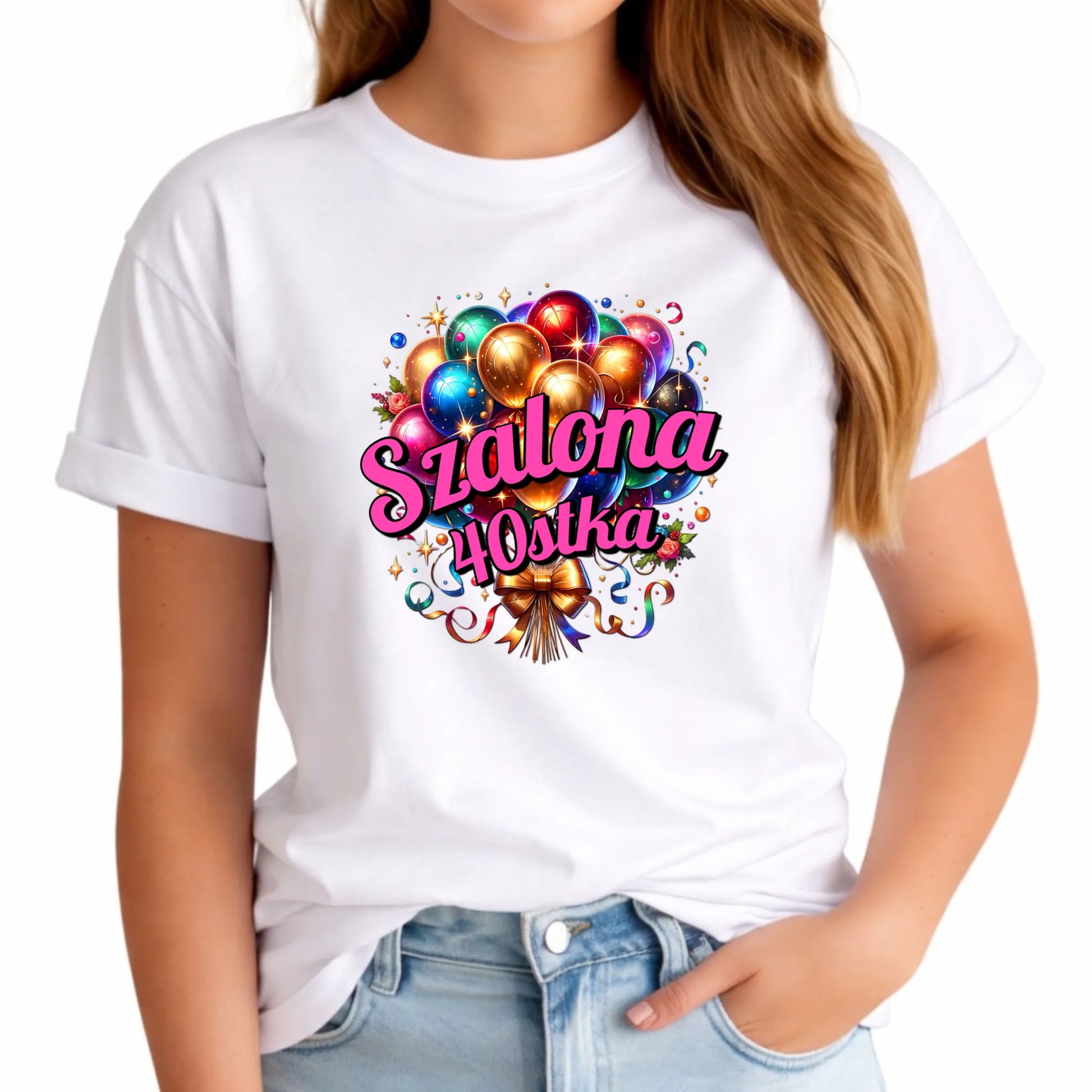 Szalona 40stka - personalizacja | Koszulka damska prezent na urodziny U14 - StoryCups.pl