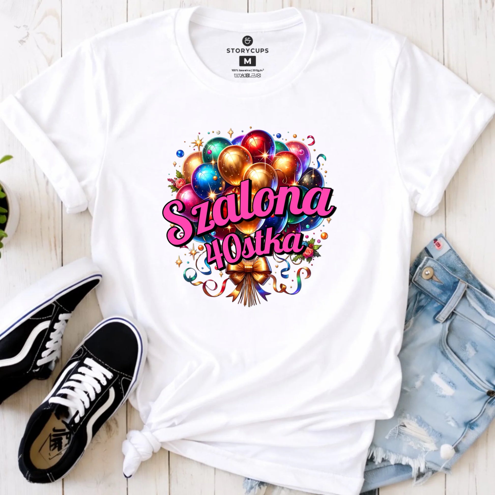 Szalona 40stka - personalizacja | Koszulka damska prezent na urodziny U14 - StoryCups.pl