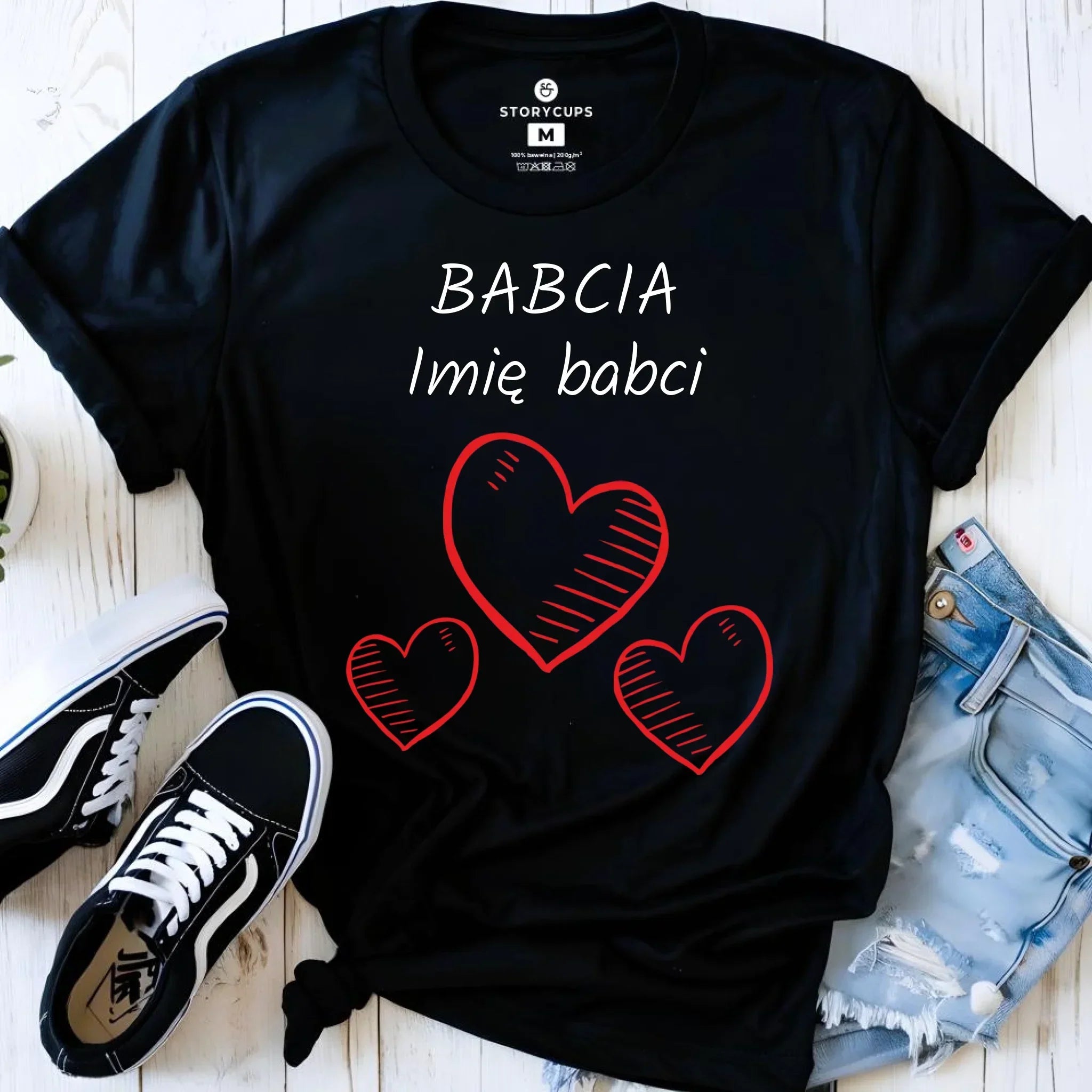 Koszulka dla babci - Serca - personalizowana B01 - StoryCups.pl