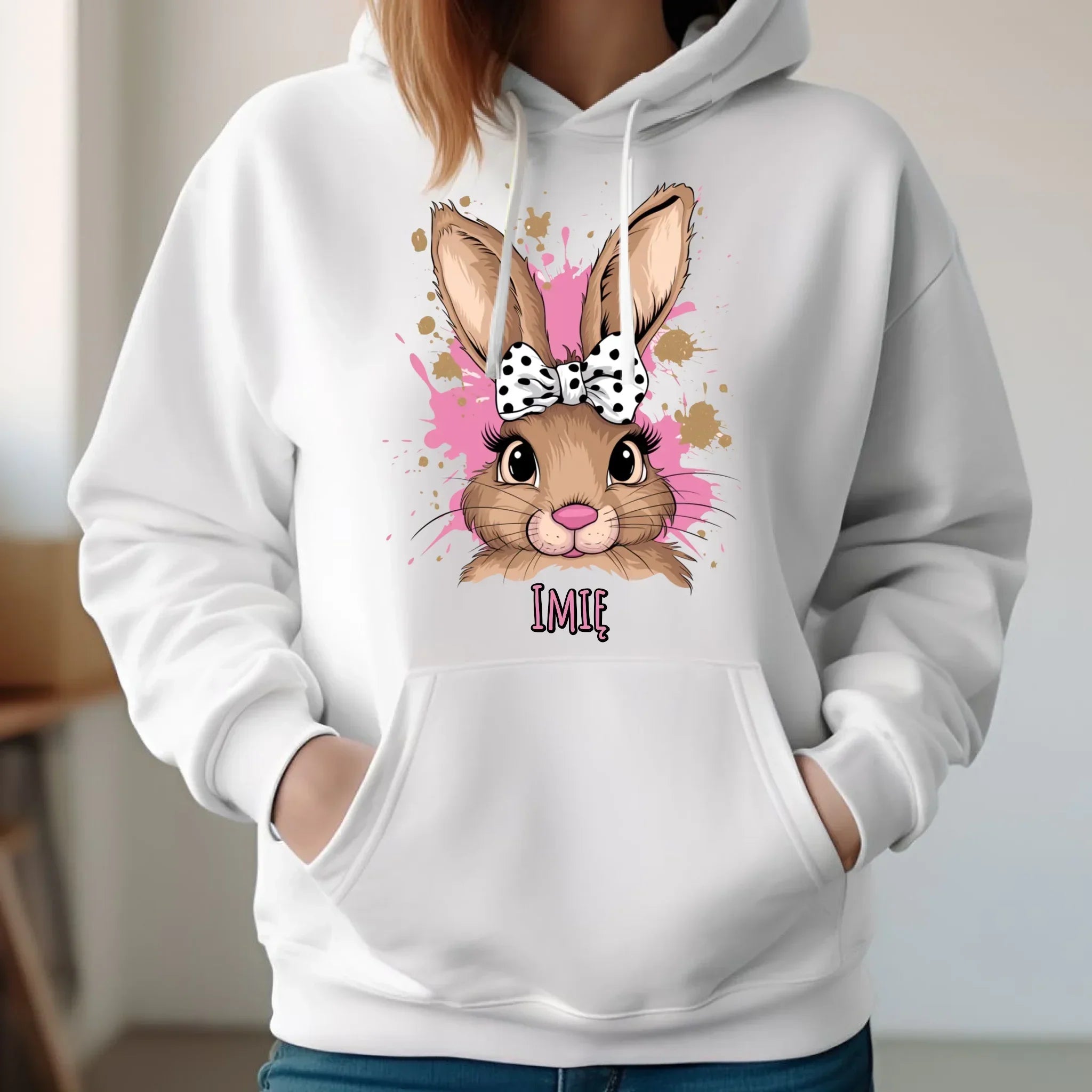 Bluza damska z kapturem na Wielkanoc - Słodki Zajączek - personalizowana WN08 - StoryCups.pl