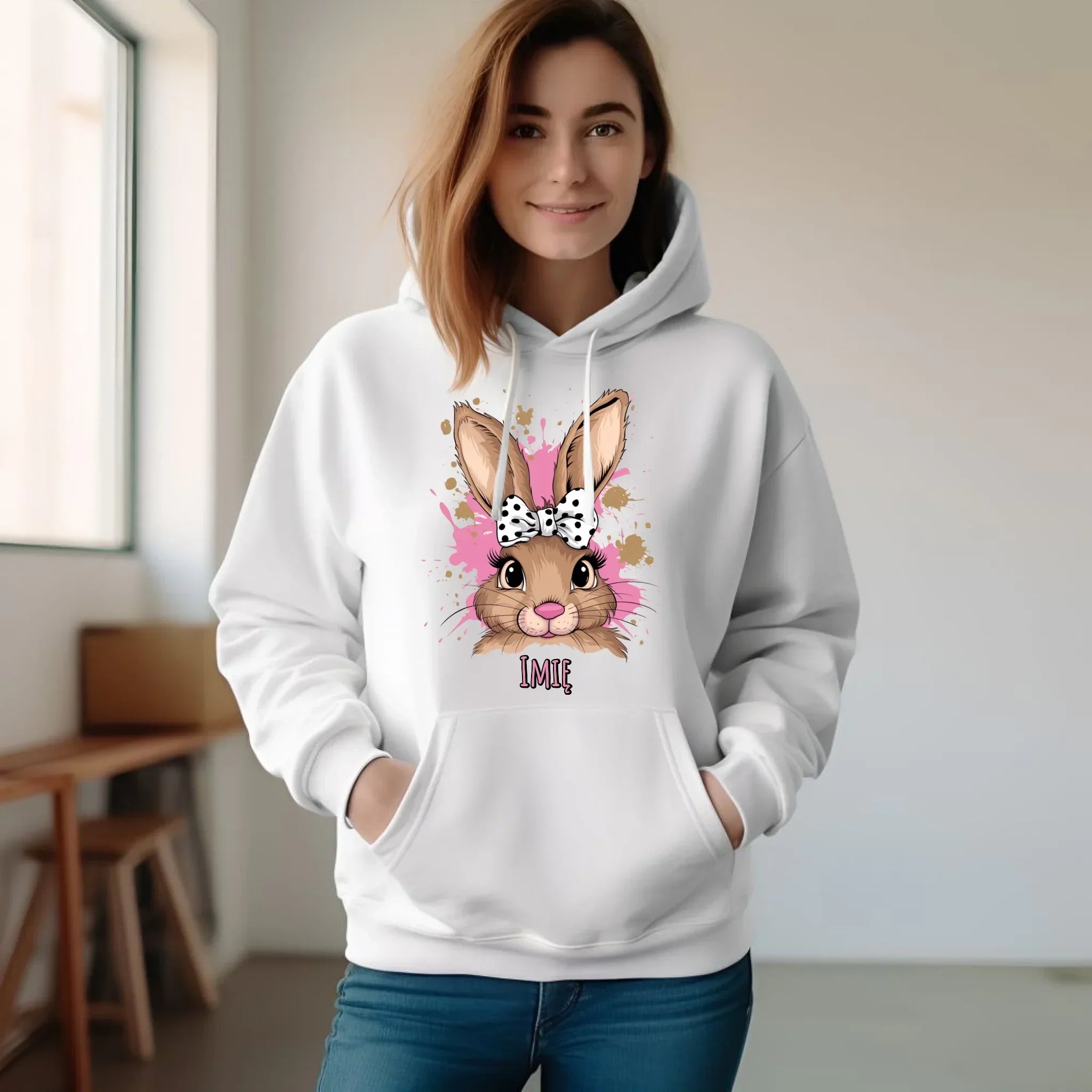 Bluza damska z kapturem na Wielkanoc - Słodki Zajączek - personalizowana WN08 - StoryCups.pl