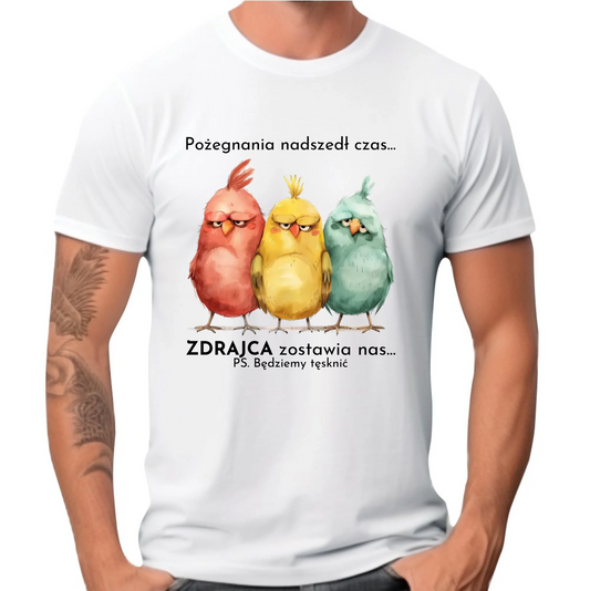 Koszulka męska na odejście z pracy - Pożegnania nadszedł czas OP05 - StoryCups.pl