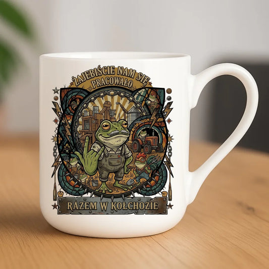 Kubek elegant na odejście z pracy dla kolegi - Żajebiście nam się pracowało w kołchozie OP10 - StoryCups.pl