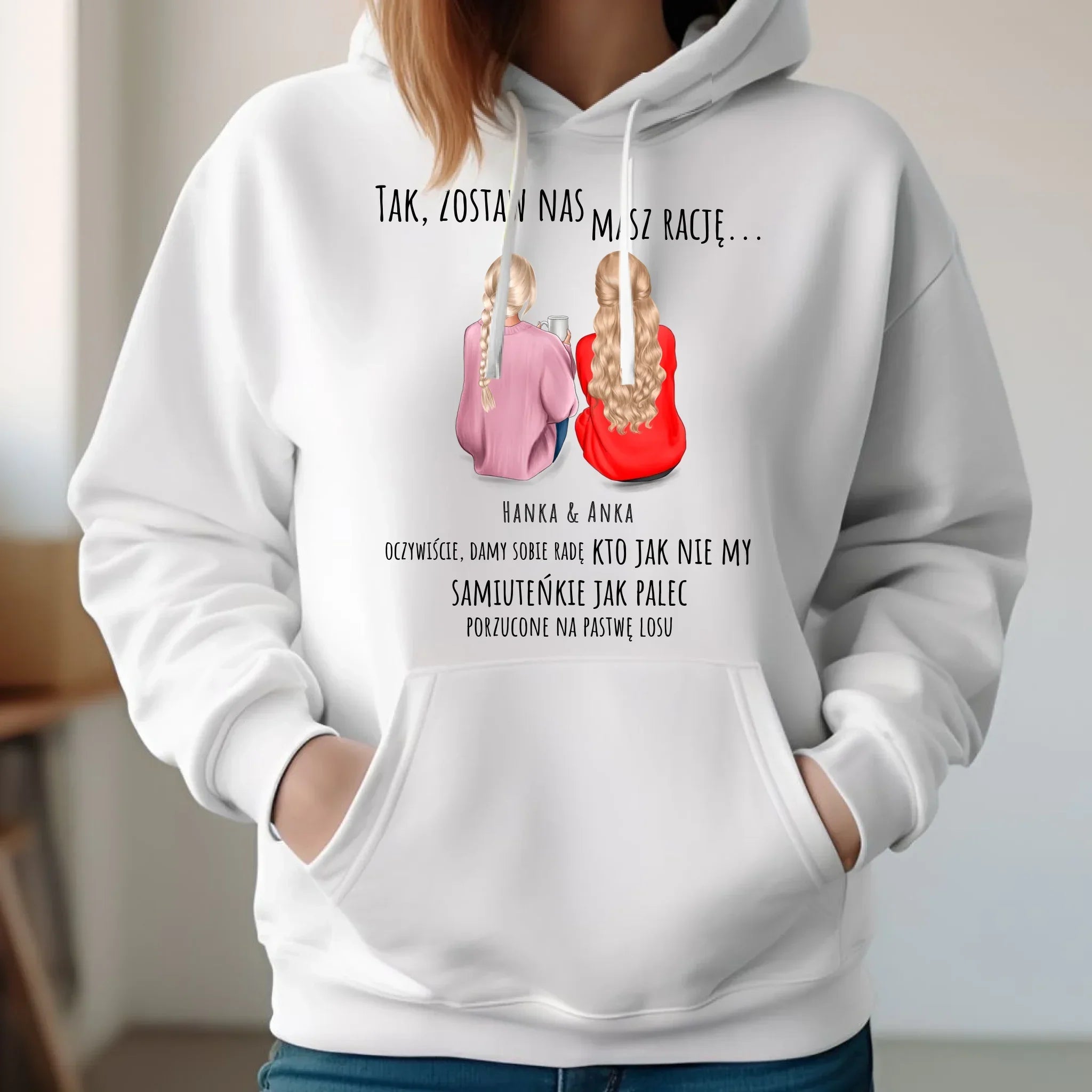 Bluza damska z kapturem na odejście z pracy - prezent od koleżanek - 2-5 osób personalizowana OP16 - StoryCups.pl