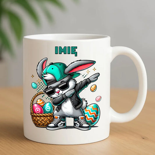 Kubek na Wielkanoc - Zajączek Dab dance - personalizowany WN09 - StoryCups.pl