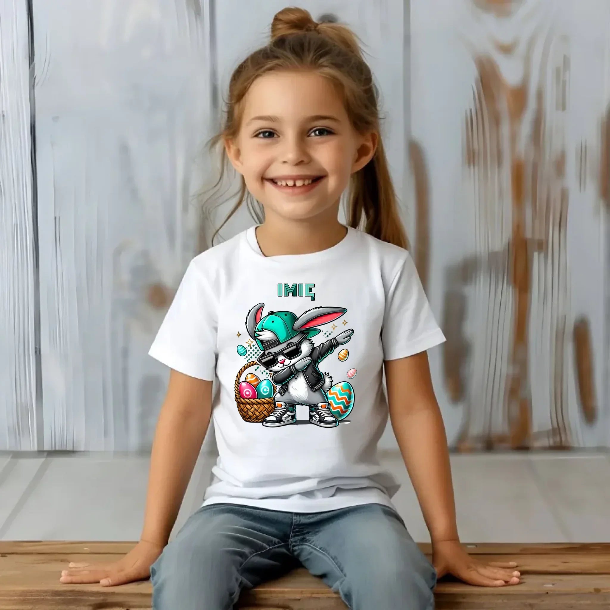 Koszulka dziecięca wielkanocna - Zajączek Dab dance - personalizowana WN09 - StoryCups.pl