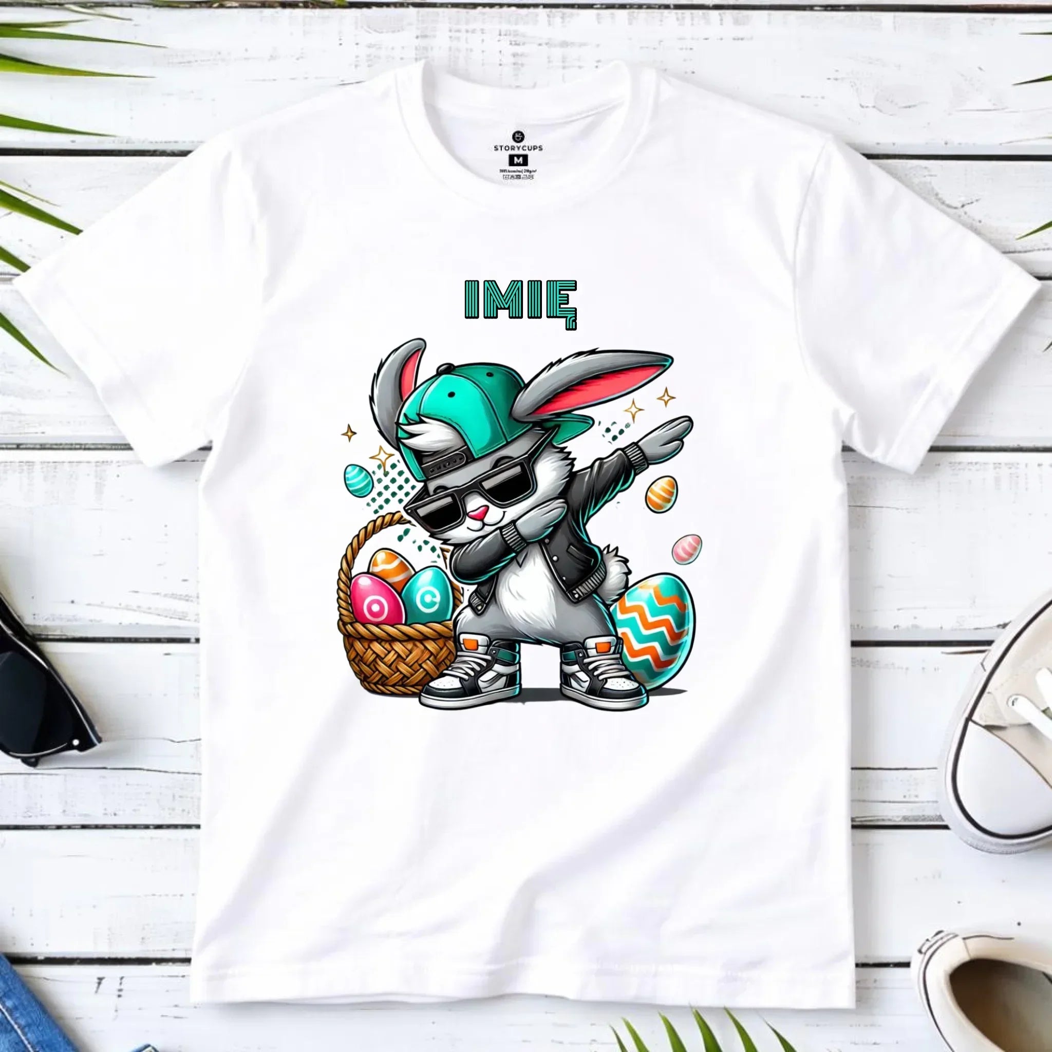 Koszulka dziecięca wielkanocna - Zajączek Dab dance - personalizowana WN09 - StoryCups.pl