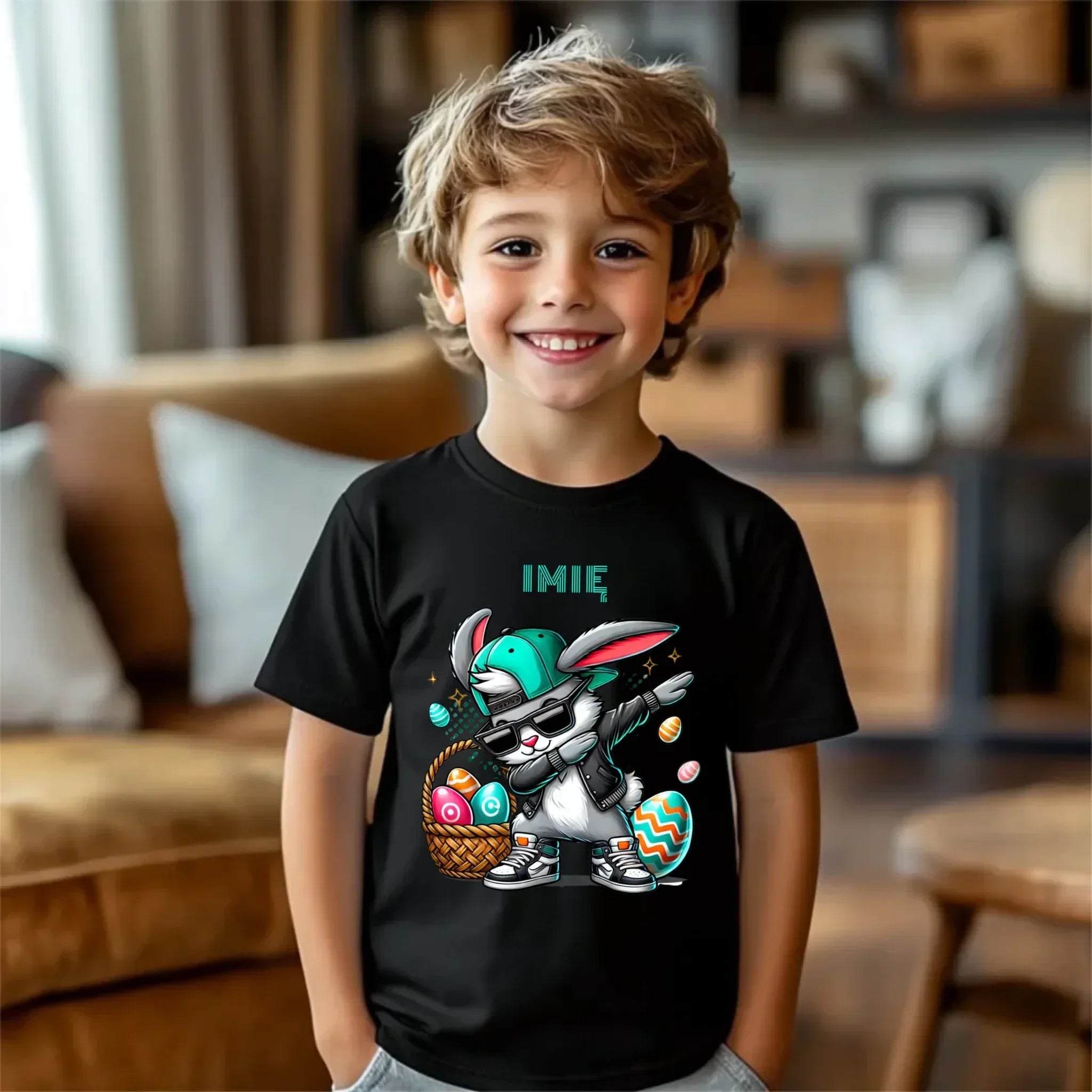 Koszulka dziecięca wielkanocna - Zajączek Dab dance - personalizowana WN09 - StoryCups.pl