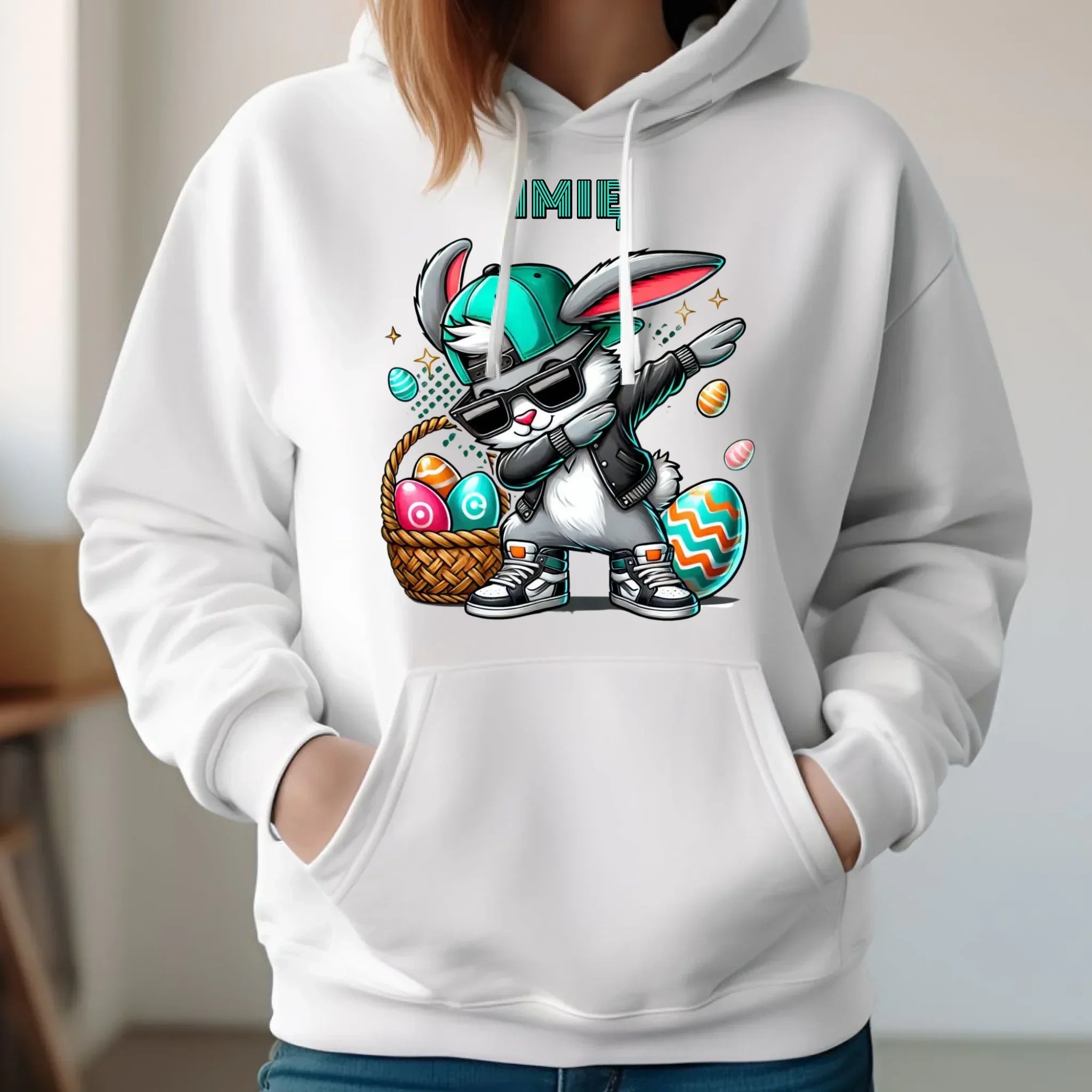 Bluza damska z kapturem wielkanocna - Zajączek Dab dance - personalizowana WN09 - StoryCups.pl