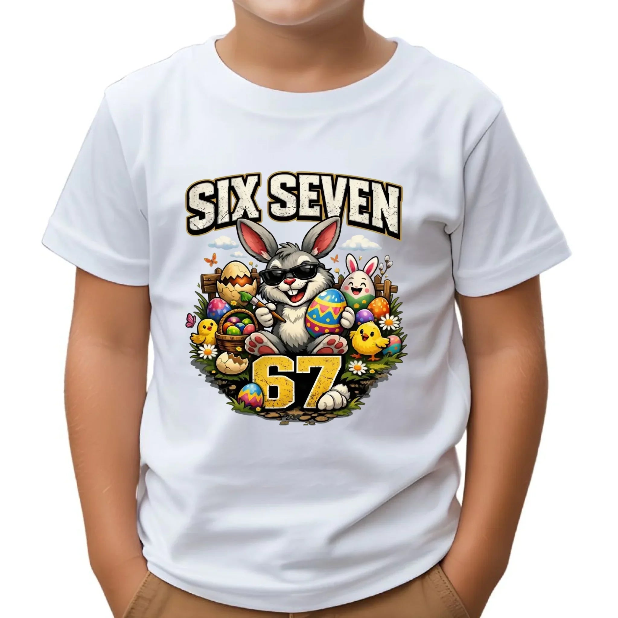 Koszulka dziecięca wielkanocna - Zając Six Seven 67 WN10 - StoryCups.pl