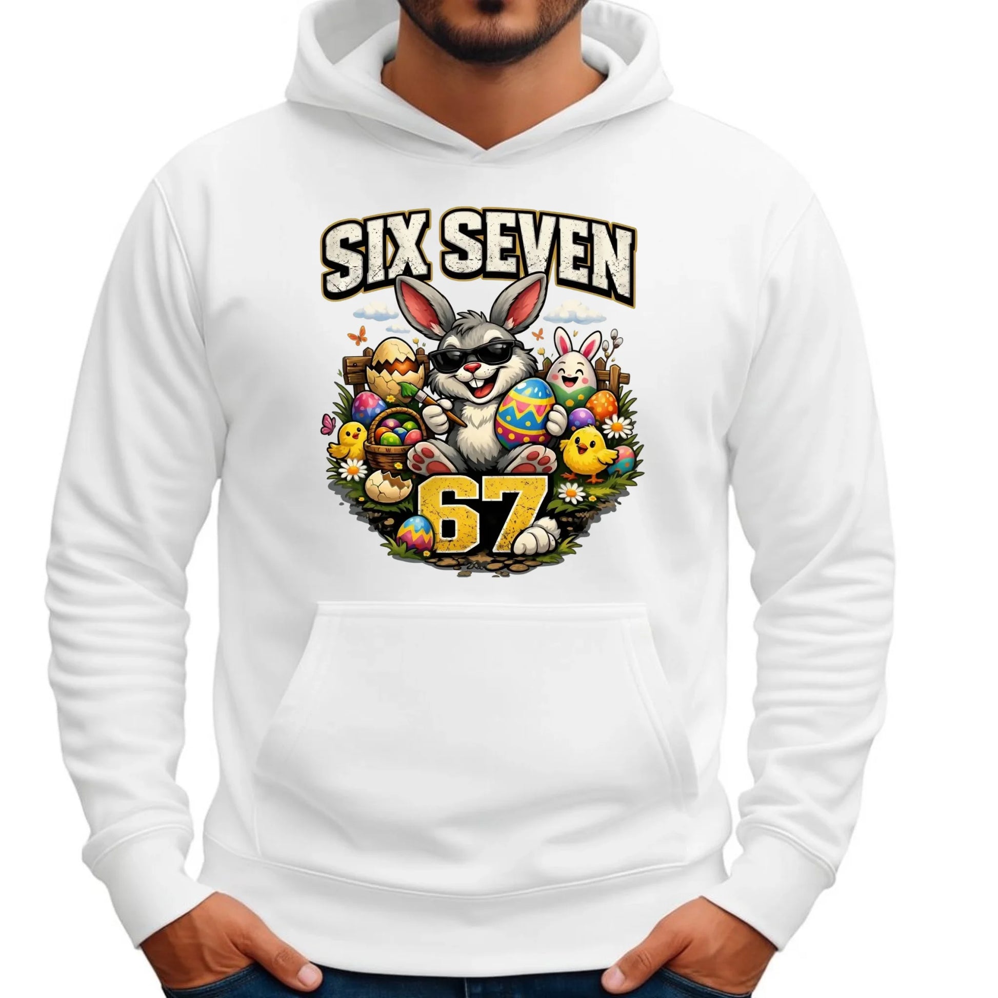Bluza męska z kapturem wielkanocna - Zając Six Seven 67 WN10 - StoryCups.pl